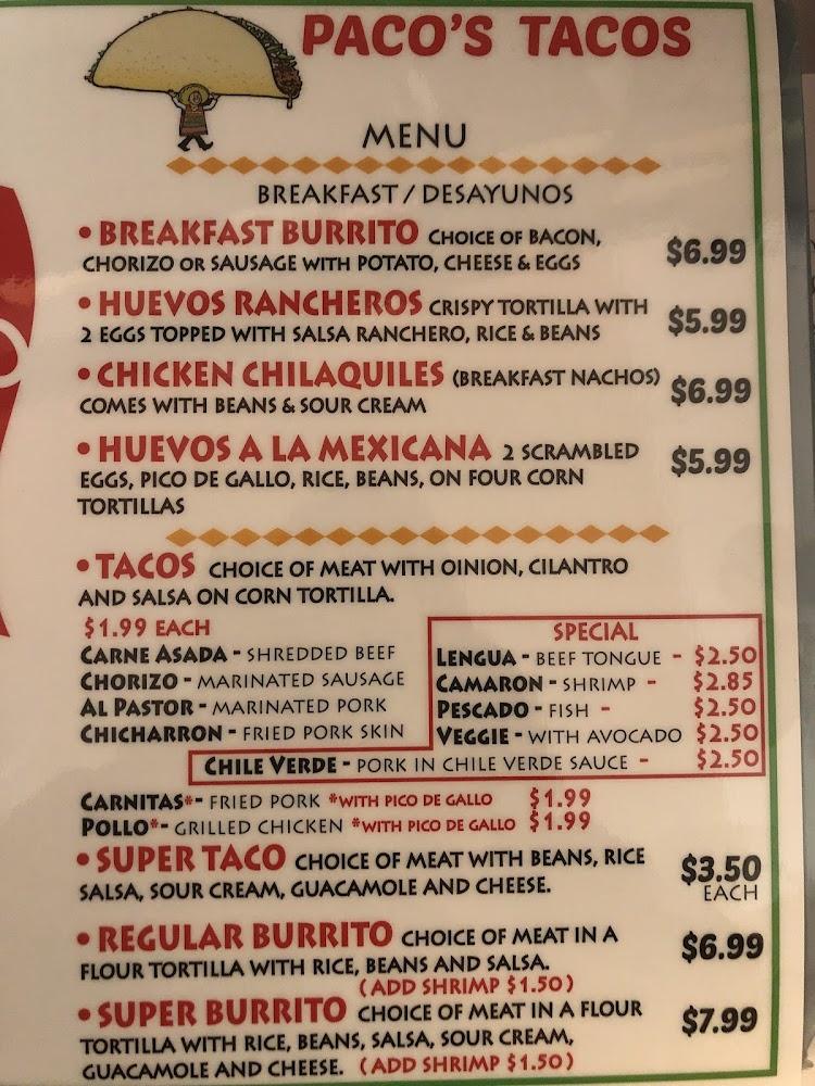 Paco's tacos K-Bean & Cheese Burrito
